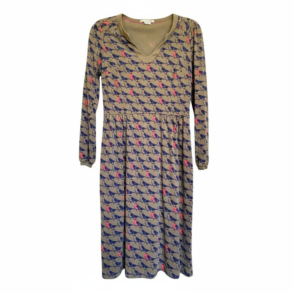 Boden Alicia Bird Print Midi Dress 8 Whimsical Fit & Flare